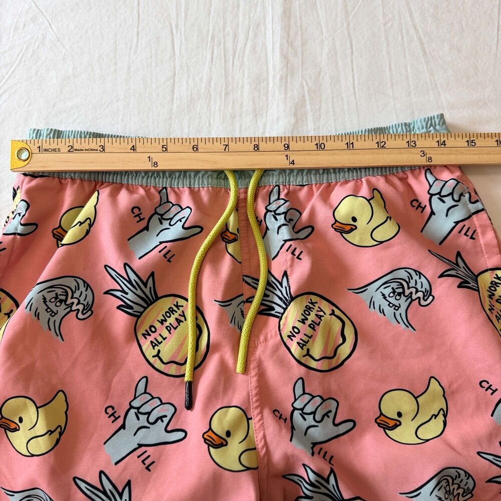 Neff Pink Novelty Print Swim Trunks Duck Pineapple No Work All Play Mens Large - Picture 5 of 11